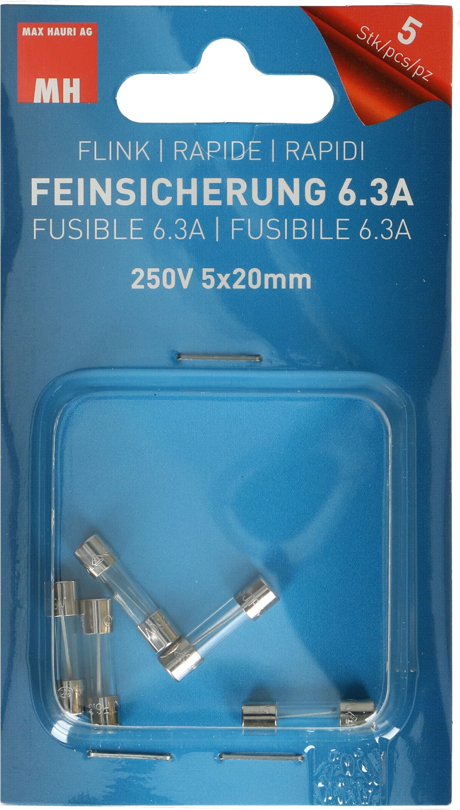 Feinsicherung 6.3A flink 250V 5x20mm / 5 Stück