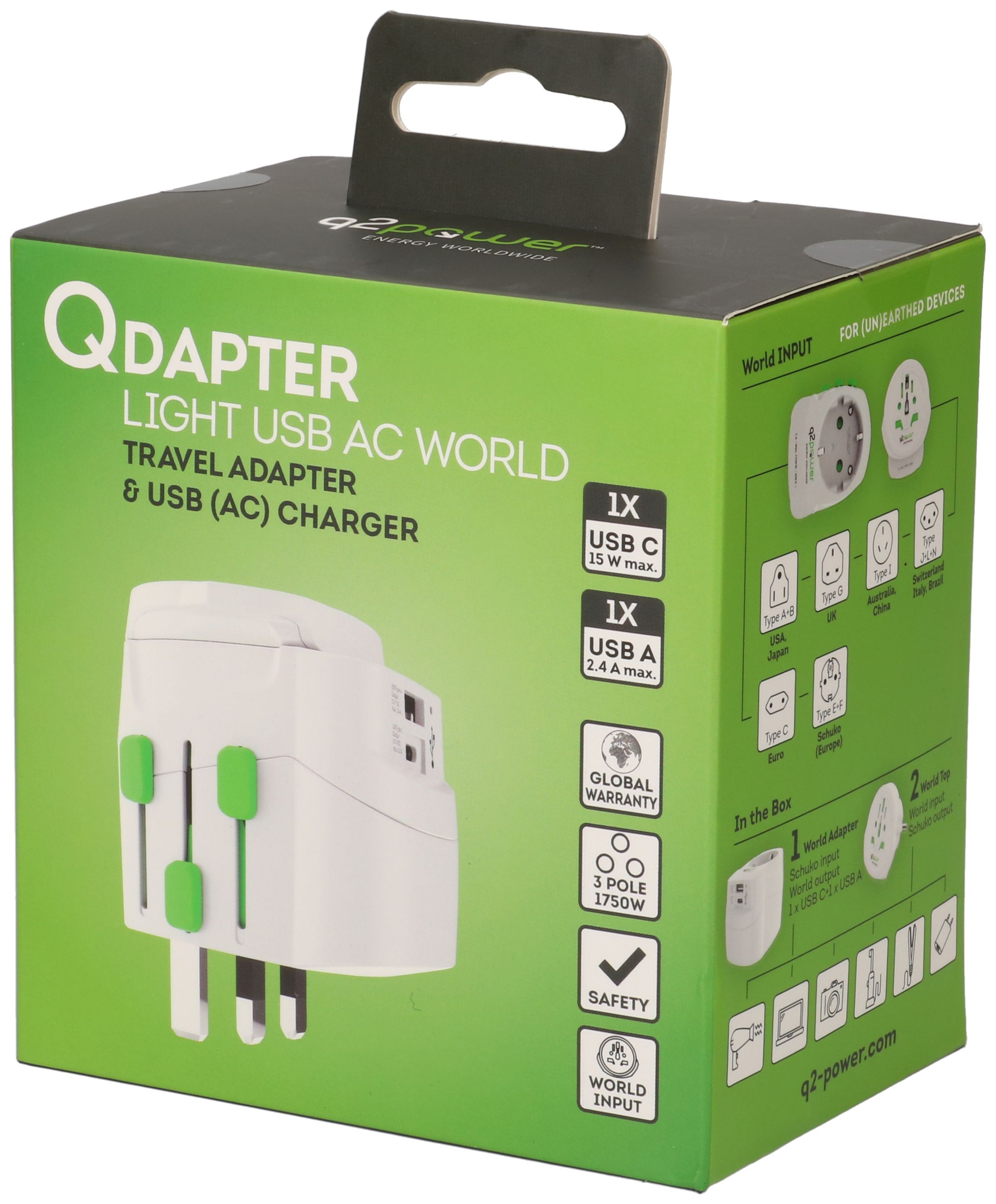 adaptateur de voyage monde QDAPTER 2 parties avec USB A/C