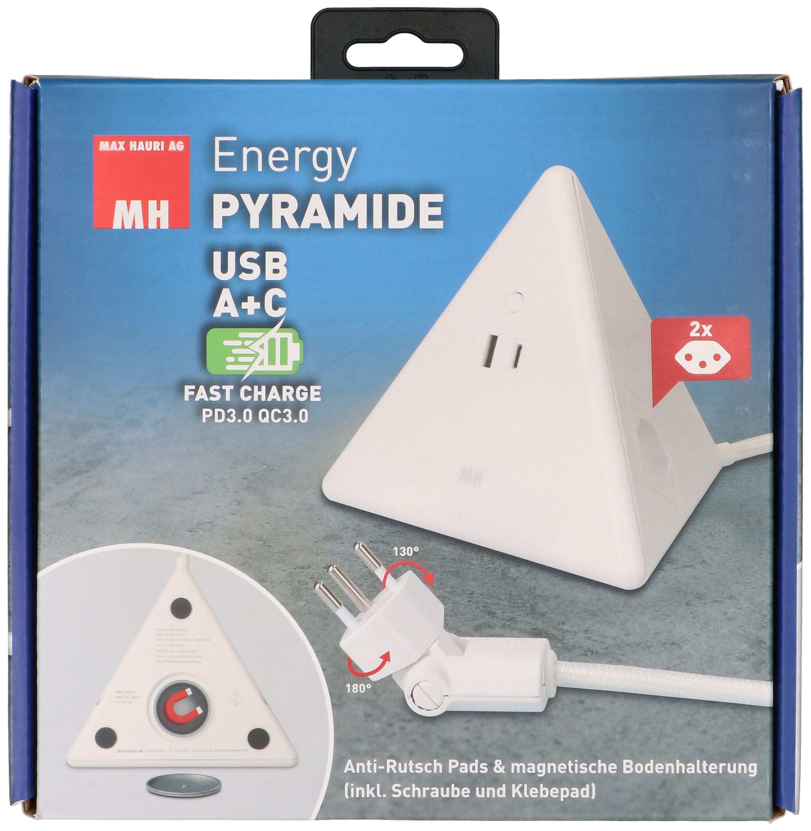 Energy Pyramide multipresa 2x tipo 13 bi USB A+C 2.5m clip-clap