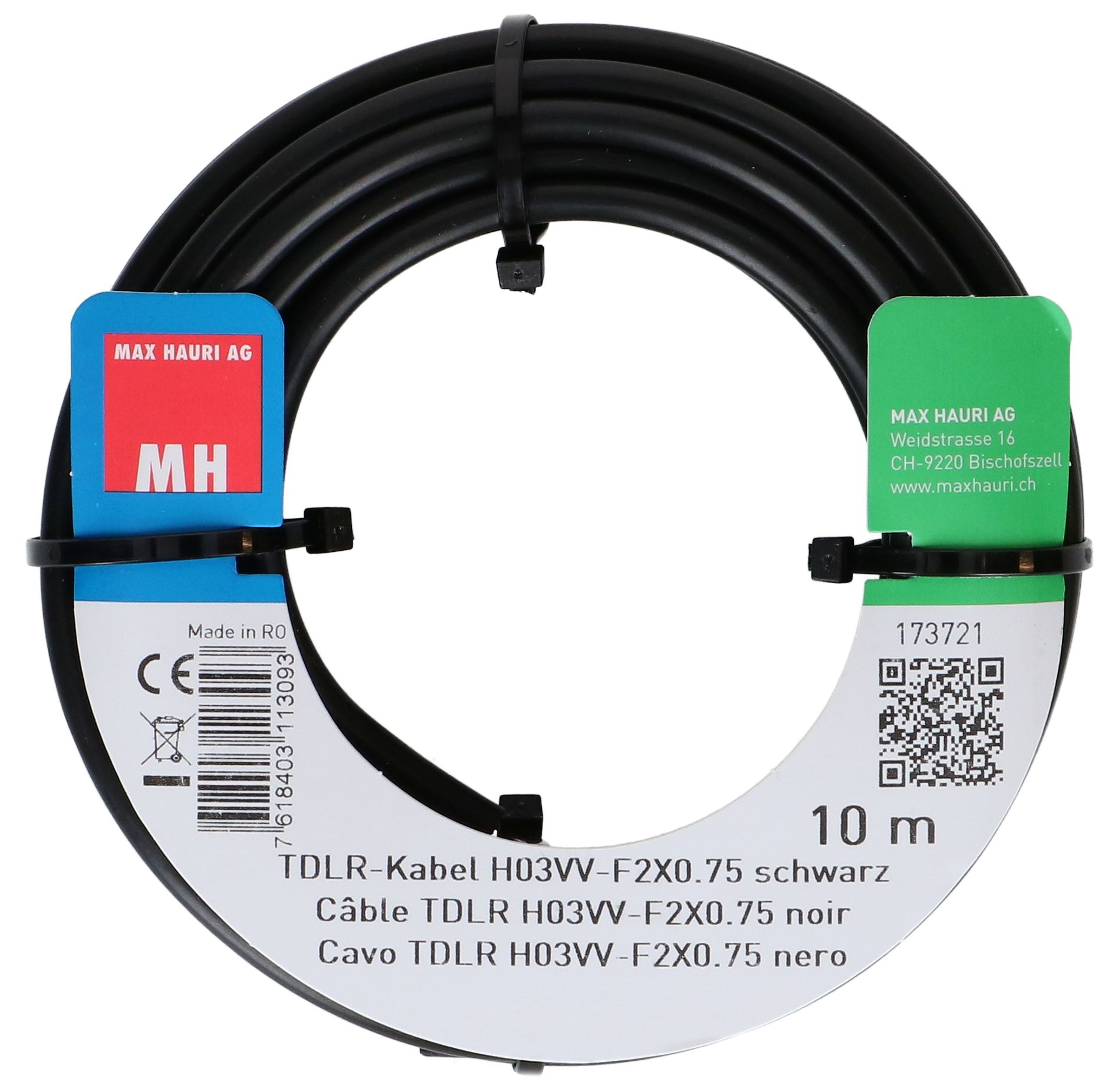 TDLR-Kabel H03VV-F2X0.75 10m schwarz