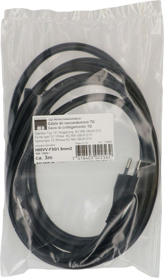 câble de raccordement TD H05VV-F3G1.5 3m noir type 12 / AC 166