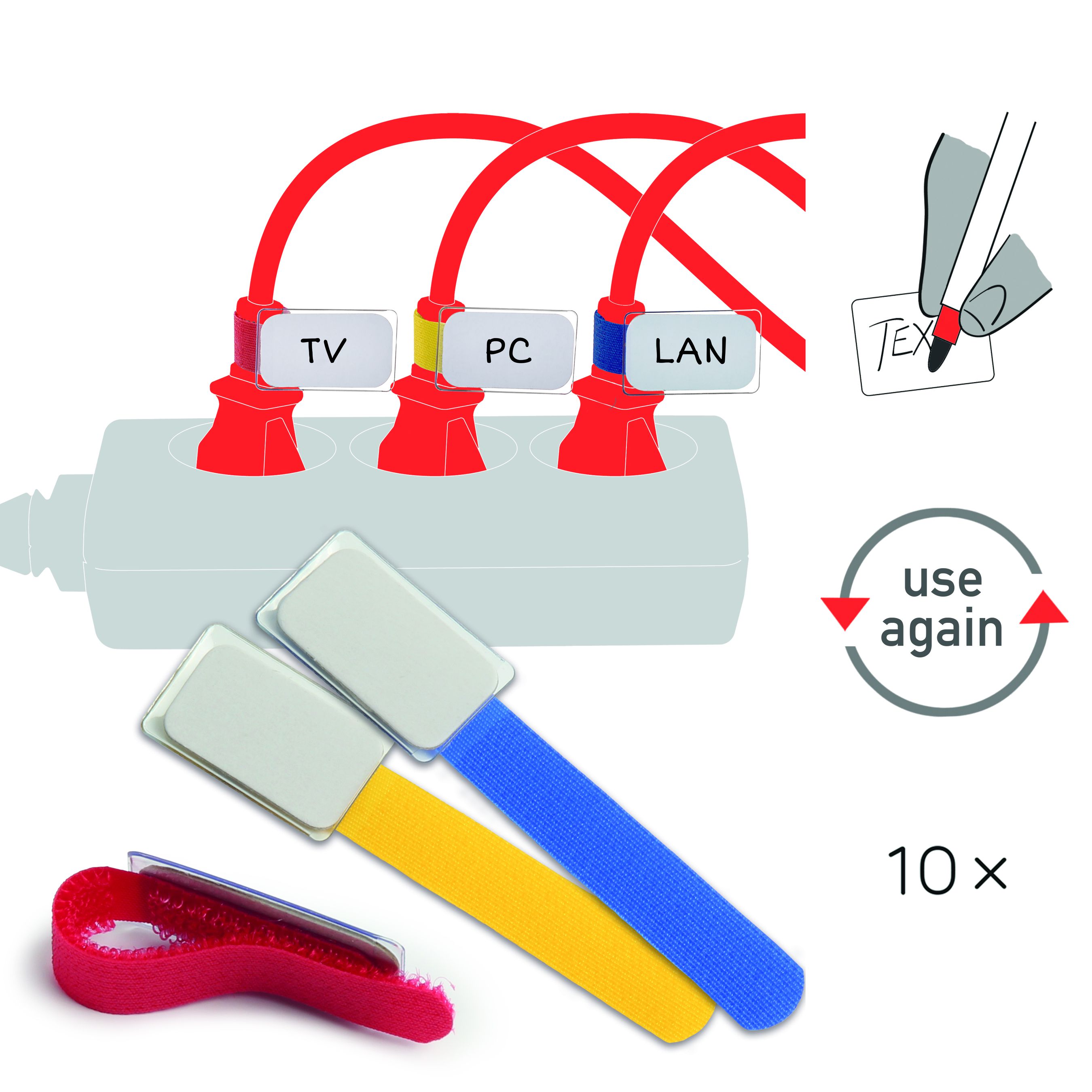 mini attache-câbles en scratch assorti avec étiquette bc /10 pcs.