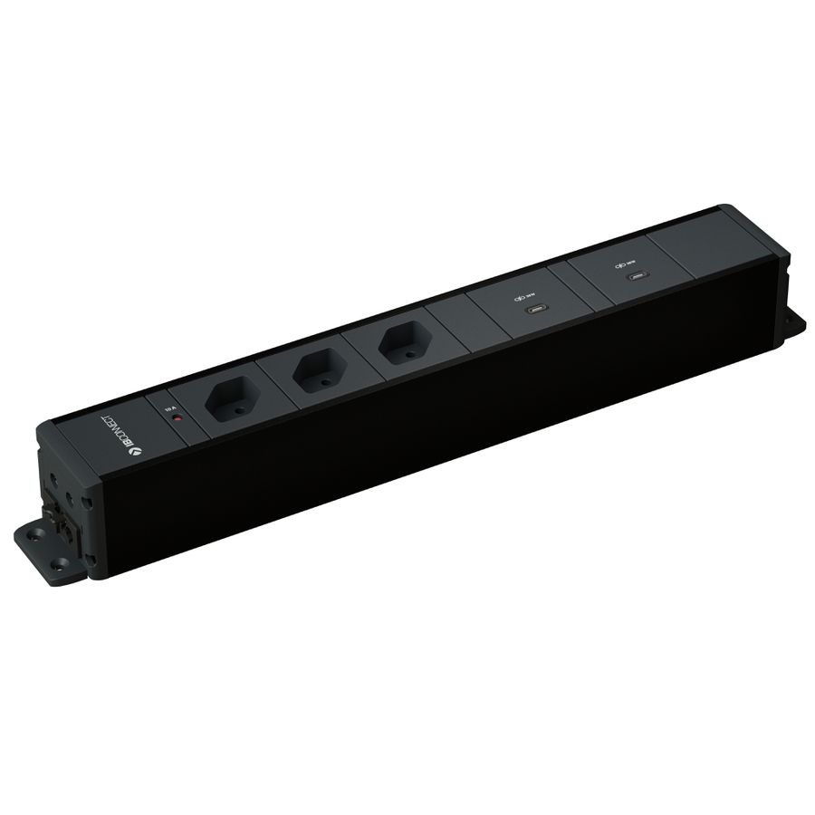 CUBO presa multipla nero 3x tipo 13 2x USB-C 36W