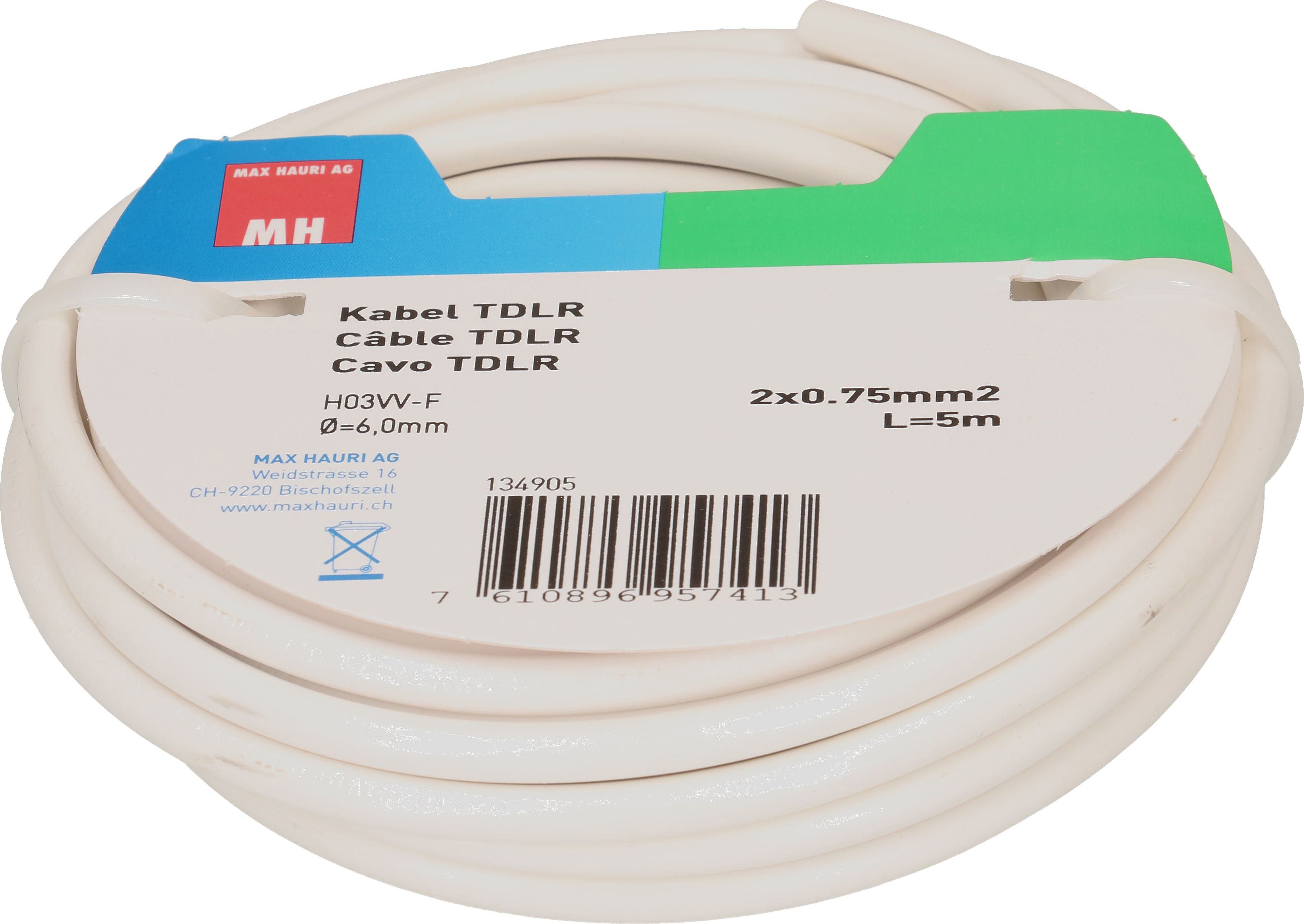 Cable H03VV-F2x0,75mm2 white