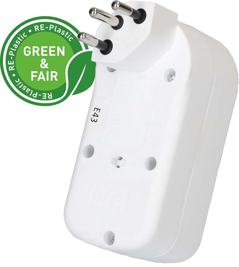Abzweigstecker ADAPT 1x Typ 13 USB-C/C 20W ws drehbar Green+Fair