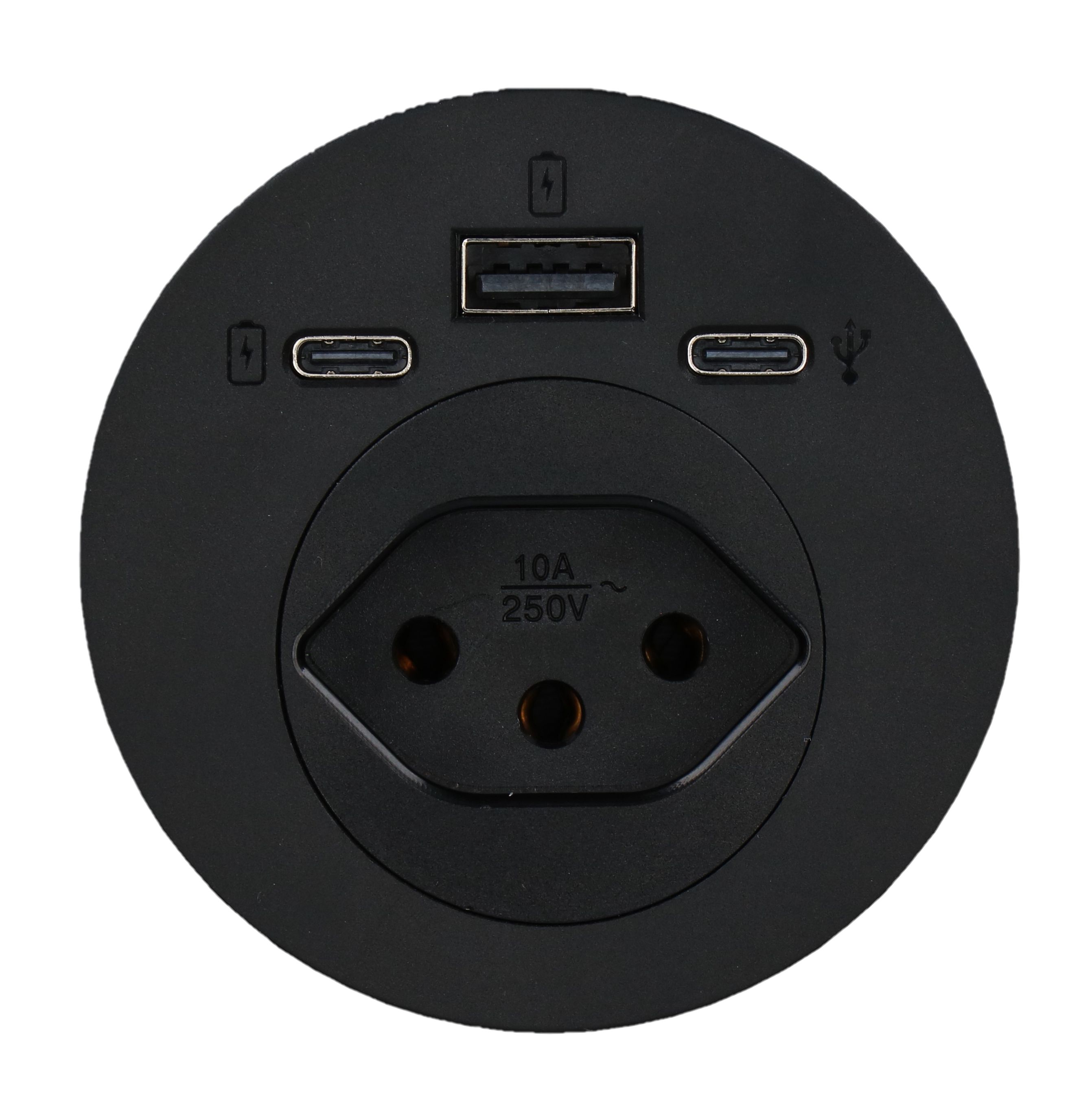 Power grommet black, 1x T13, USB A+C, USB C data
