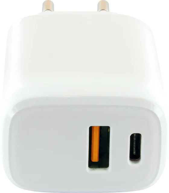 adaptateur de charge rapide USB 1x USB-C PD 1x USB-A 20W blanc