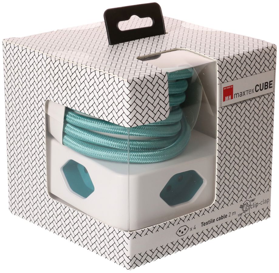 multiprise Cube 4x type 13 blanc / turquoise 2m clip-clap