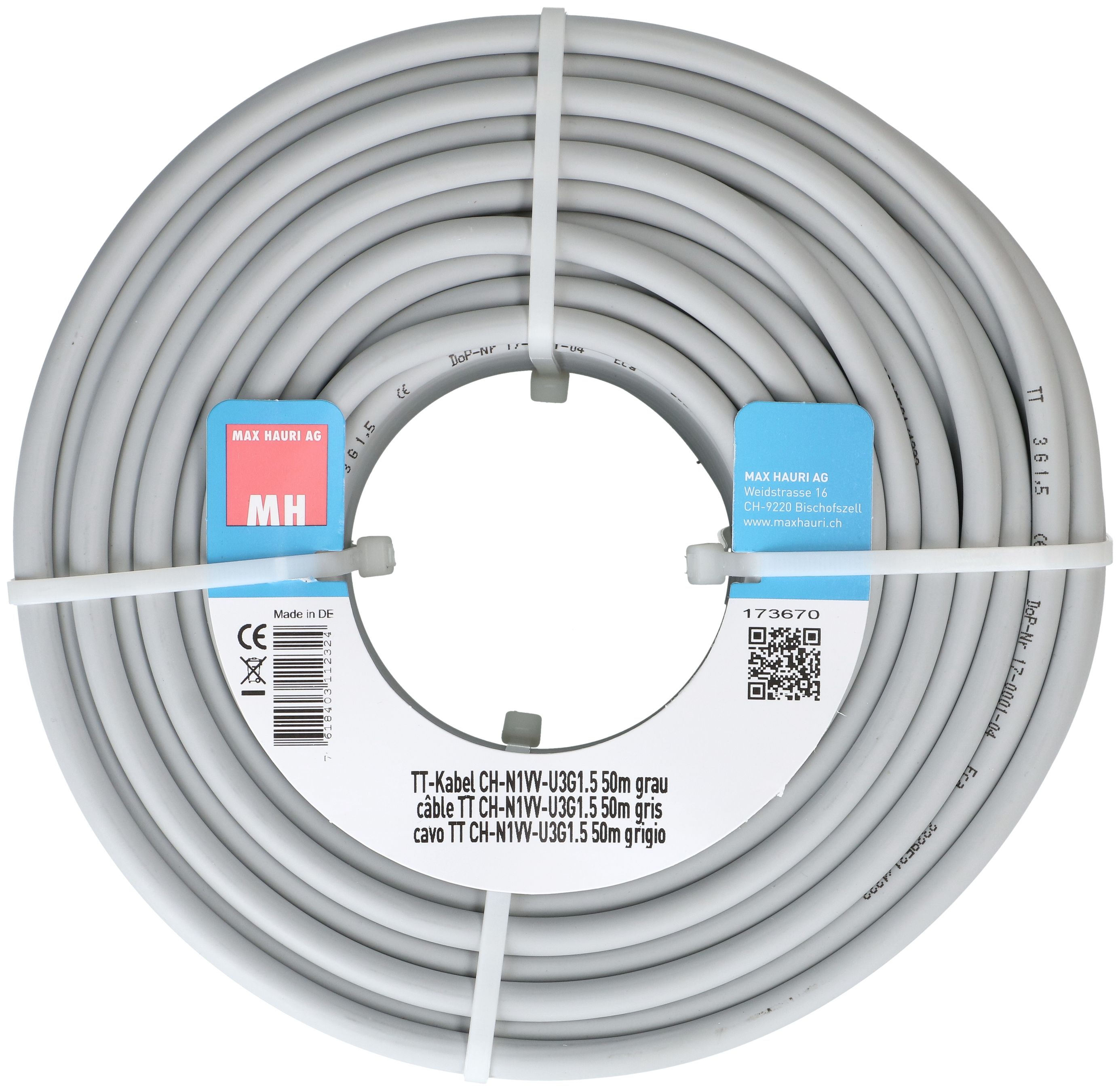 câble TT CH-N1VV-U3G1.5 50m gris
