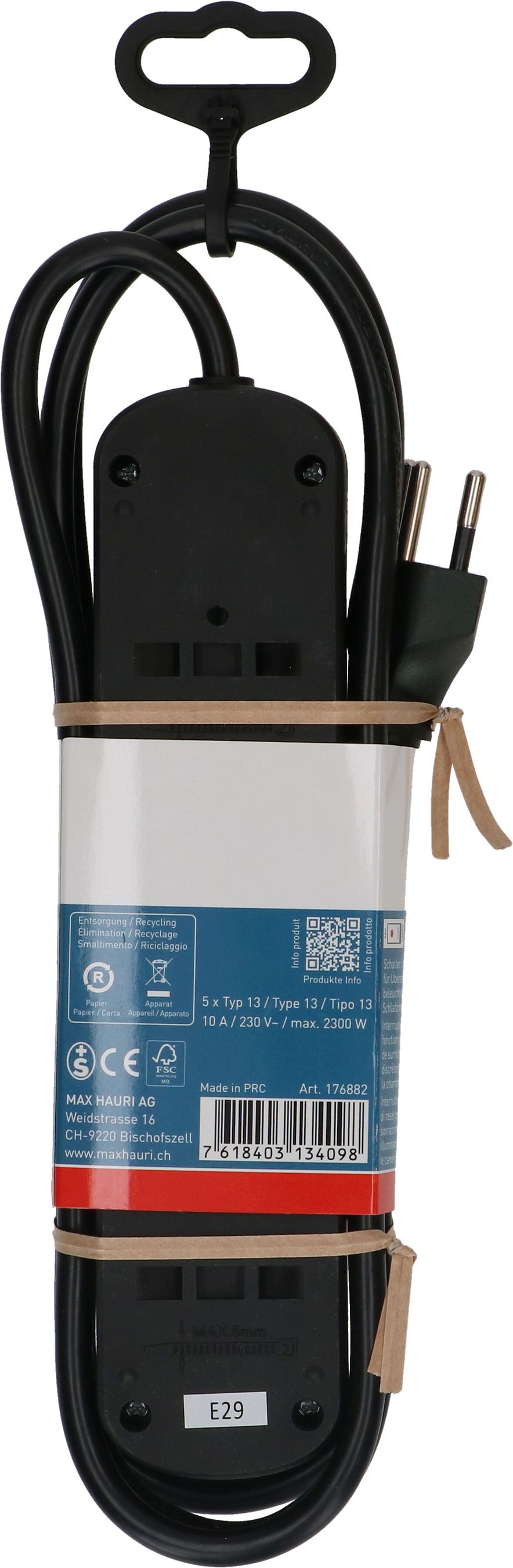 Steckdosenleiste Basic Line 5x Typ 13 sw Schalter 1.5m Green+Fair