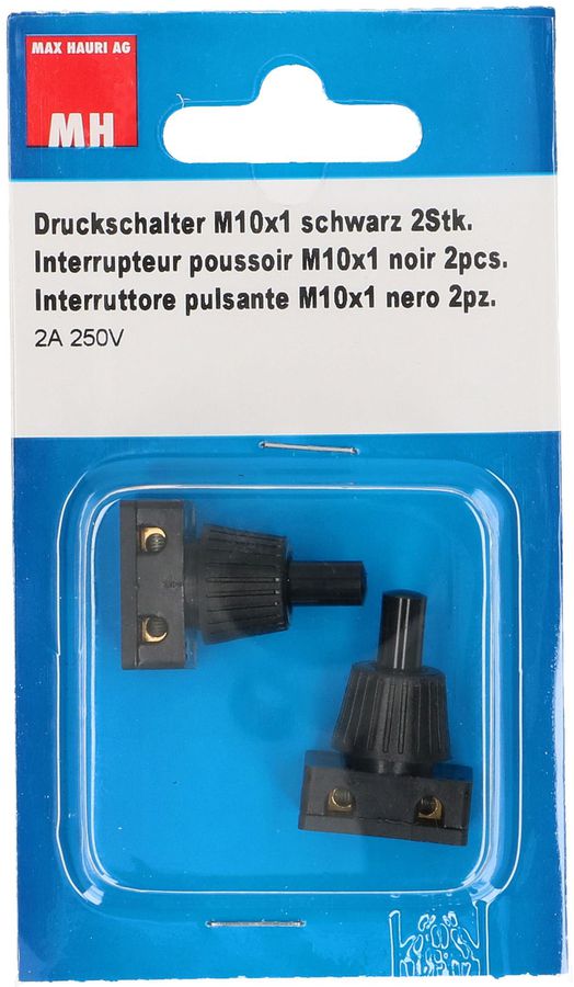 Interrupteur à poussoir M10x1 noir 2A 250V