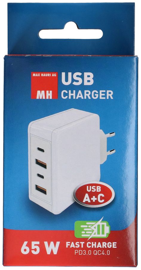 adattatore di ricarica rapida USB 2x USB-C PD 2x USB-A 65W bianco