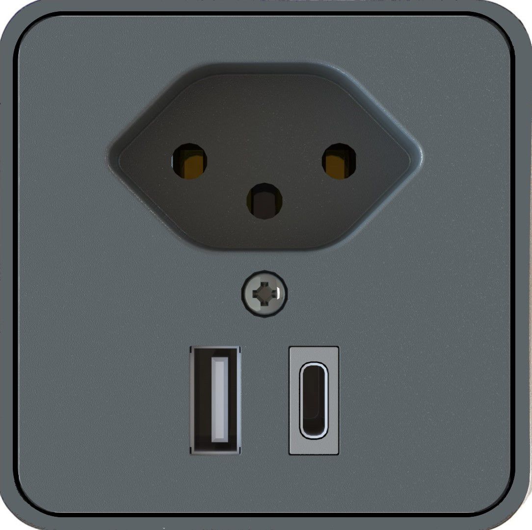 Anbau-Steckdose 1x Typ 13 USB A+C kompakt anthrazit