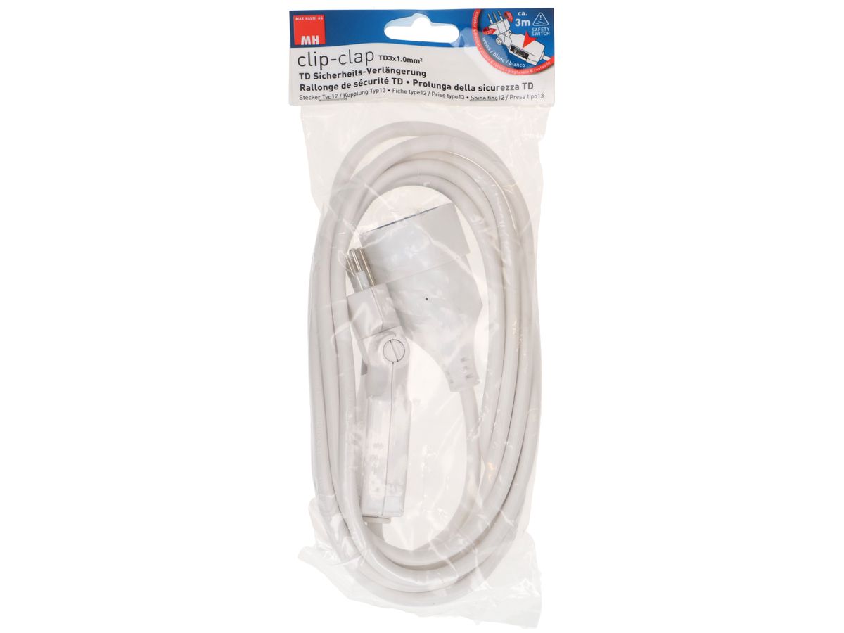 TD-Verlängerung H05VV-F3G1.0 3m ws clip-clap OCP Typ 12 / Typ 13