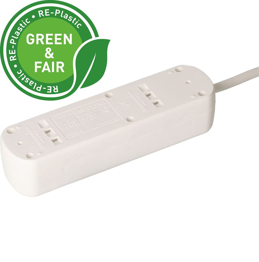 Steckdosenleiste Basic Line 4x Typ 13 ws Schalter 1.5m Green+Fair