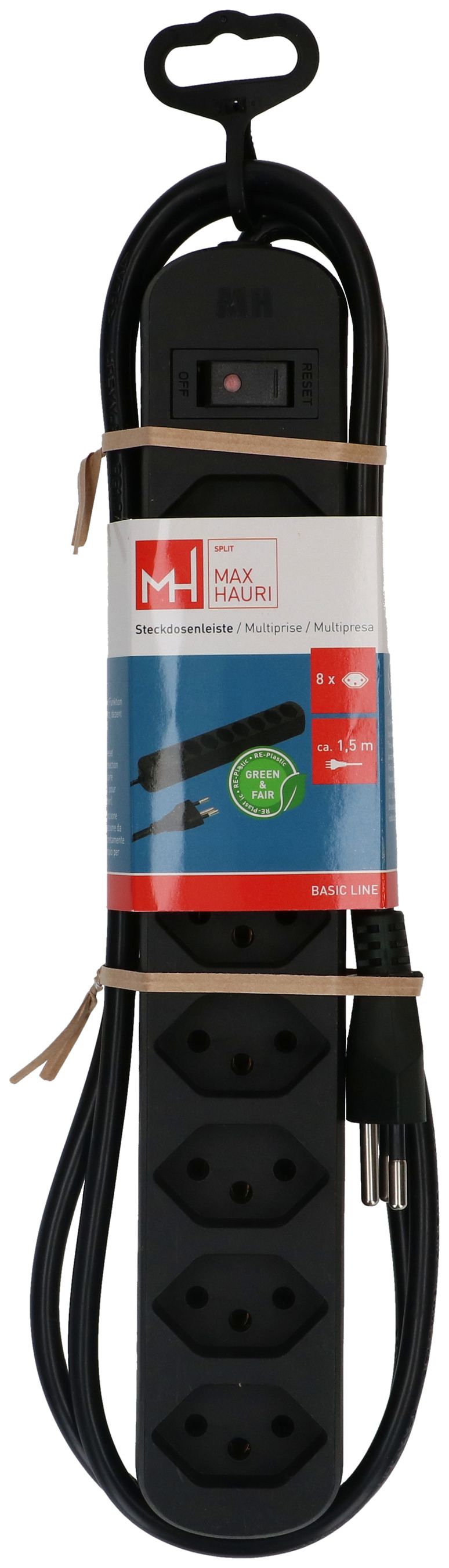 Steckdosenleiste Basic Line 8x Typ 13 sw Schalter 1.5m Green+Fair