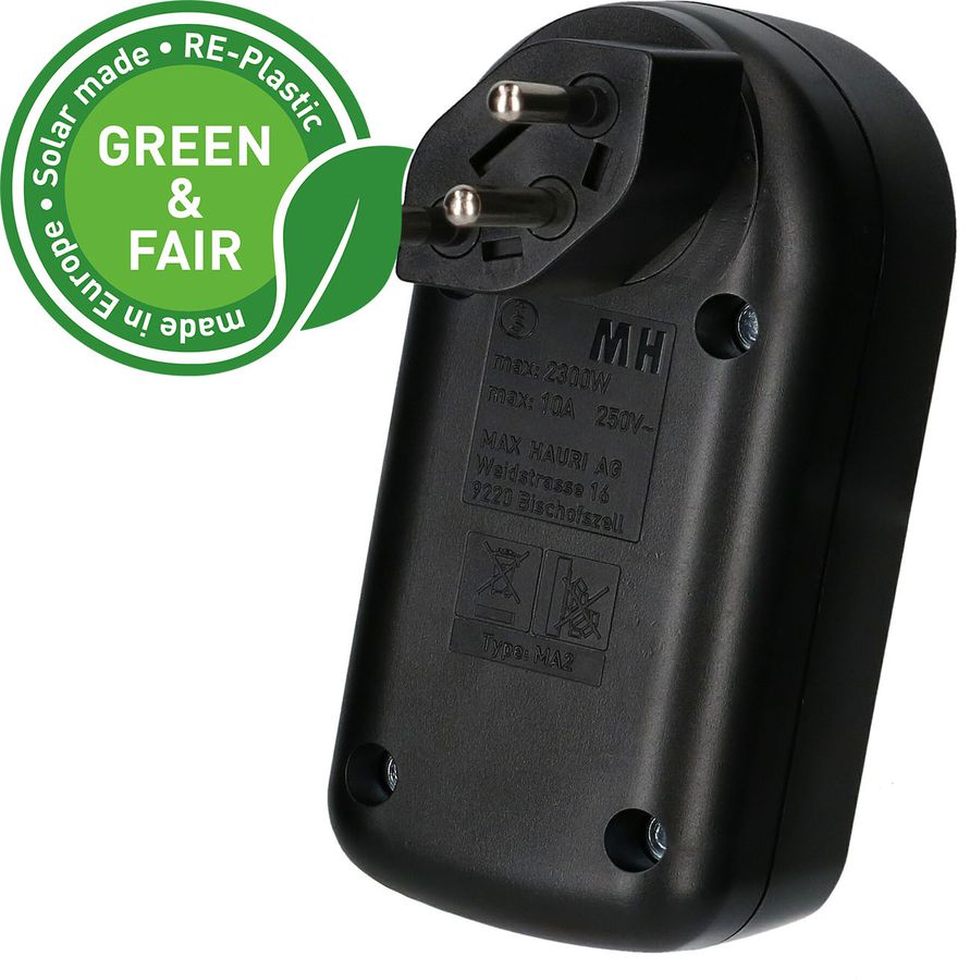 Abzweigstecker ADAPT 2x Typ 13 schwarz drehbar Green+Fair