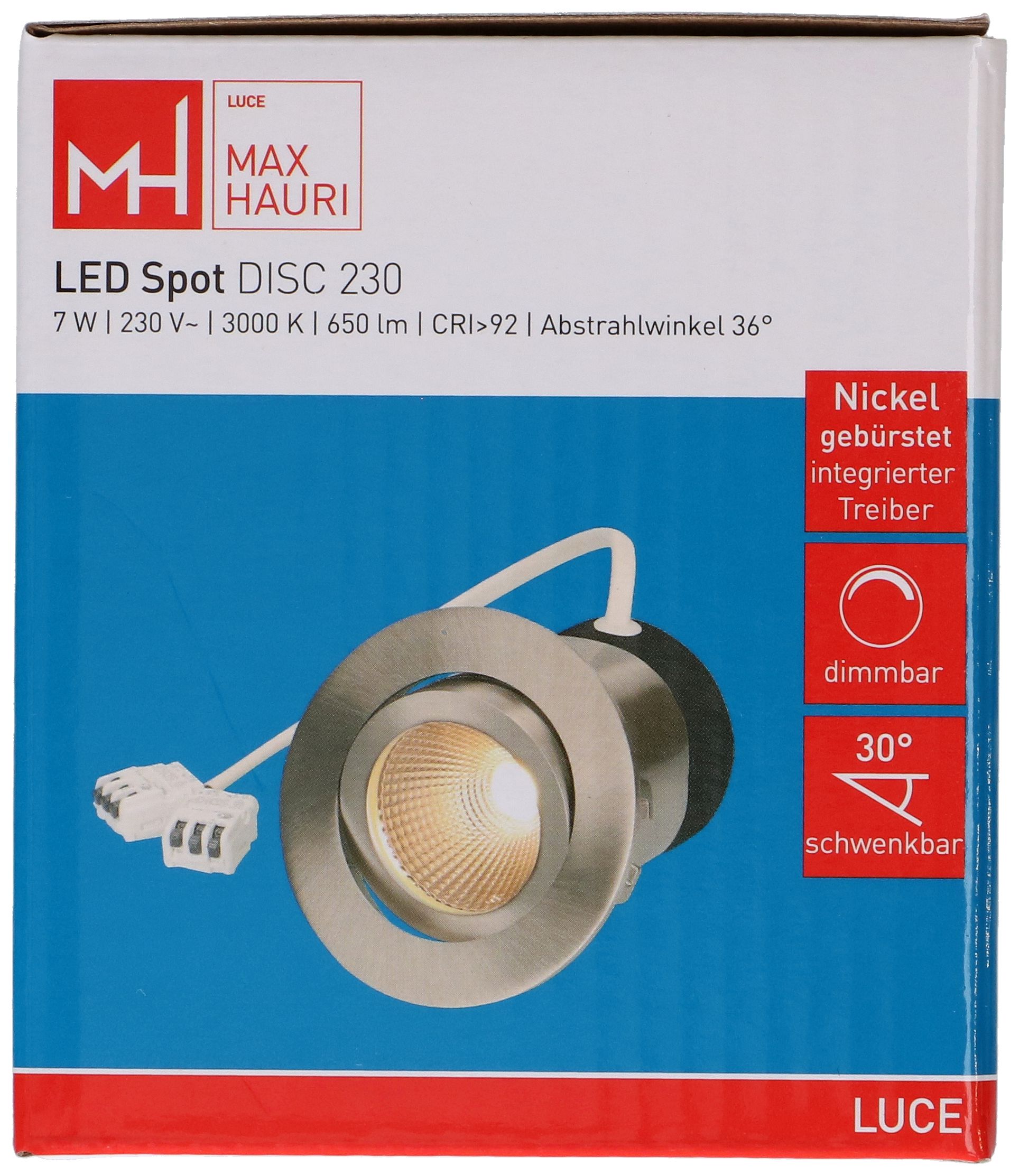 spot encastré à LED DISC 230 nickel brossé 3000K 650lm 36°
