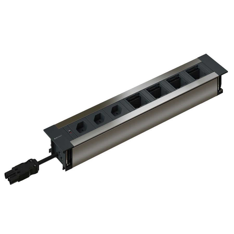 INTRO2.0 bloc multiprise anodisé 3x type 13 4x module vide