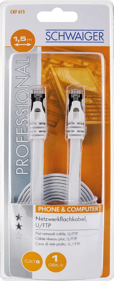 Patchkabel Kat. 6 U/FTP flach 1.5m weiss