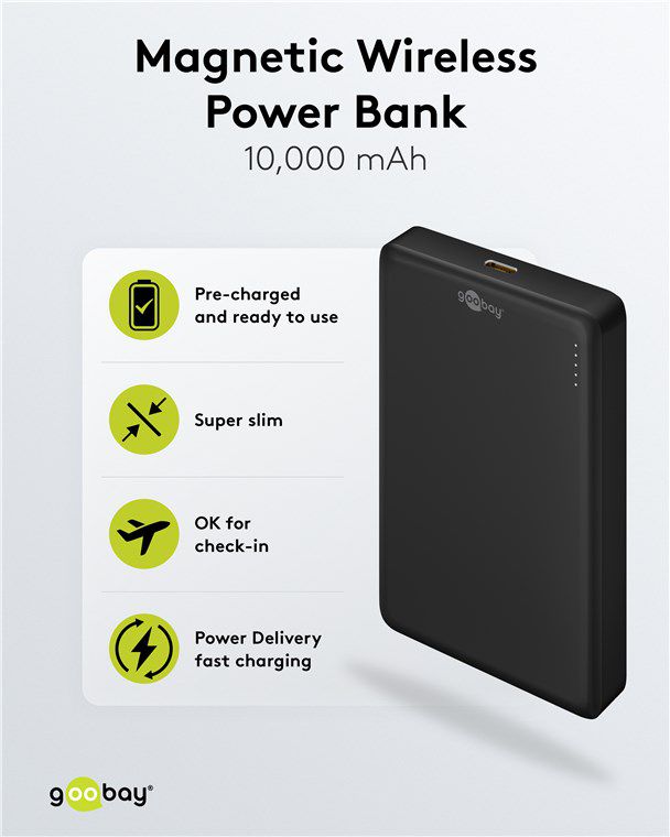 Powerbank 10000mAh PD/Wireless mit Magnetring