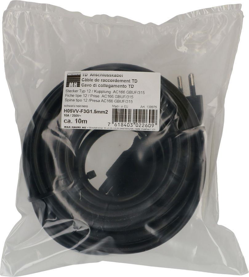câble de raccordement TD H05VV-F3G1.5 10m noir type 12 / AC 166