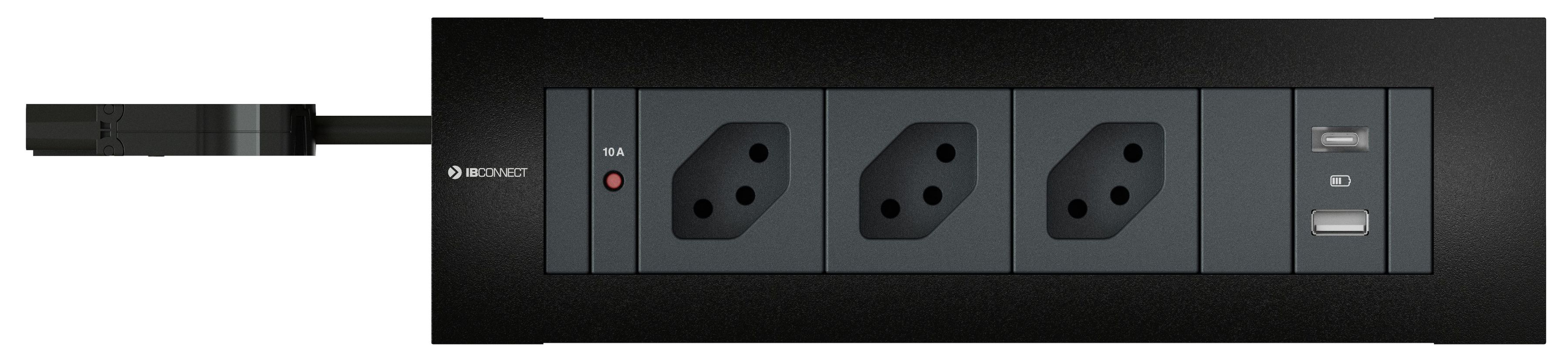 INTRO2.0 Steckdoseneinheit schwarz 3x Typ 13 1x USB-A/C