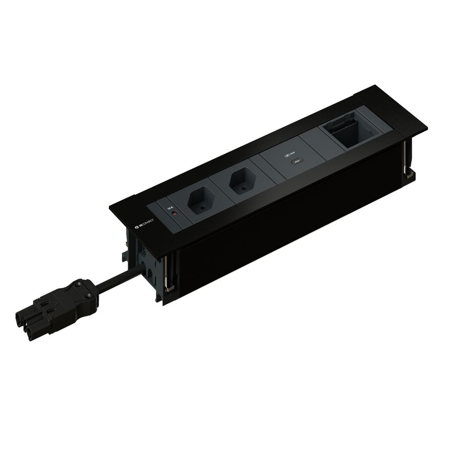 INTRO2.0 bloc multiprise noir 2x type 13 1x USB-C 60W 1x vide