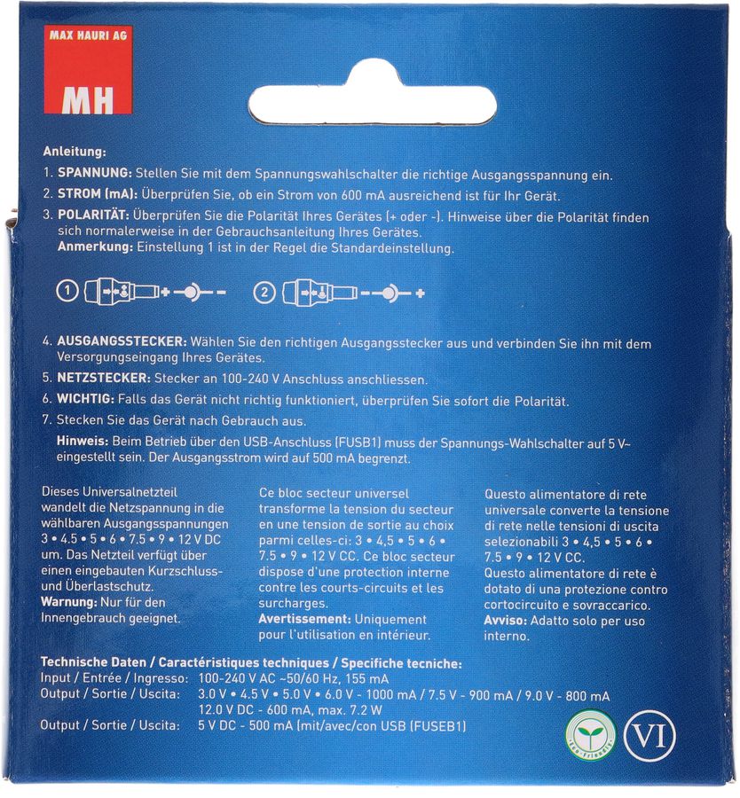 Alimentatore di rete universale 1000mA
