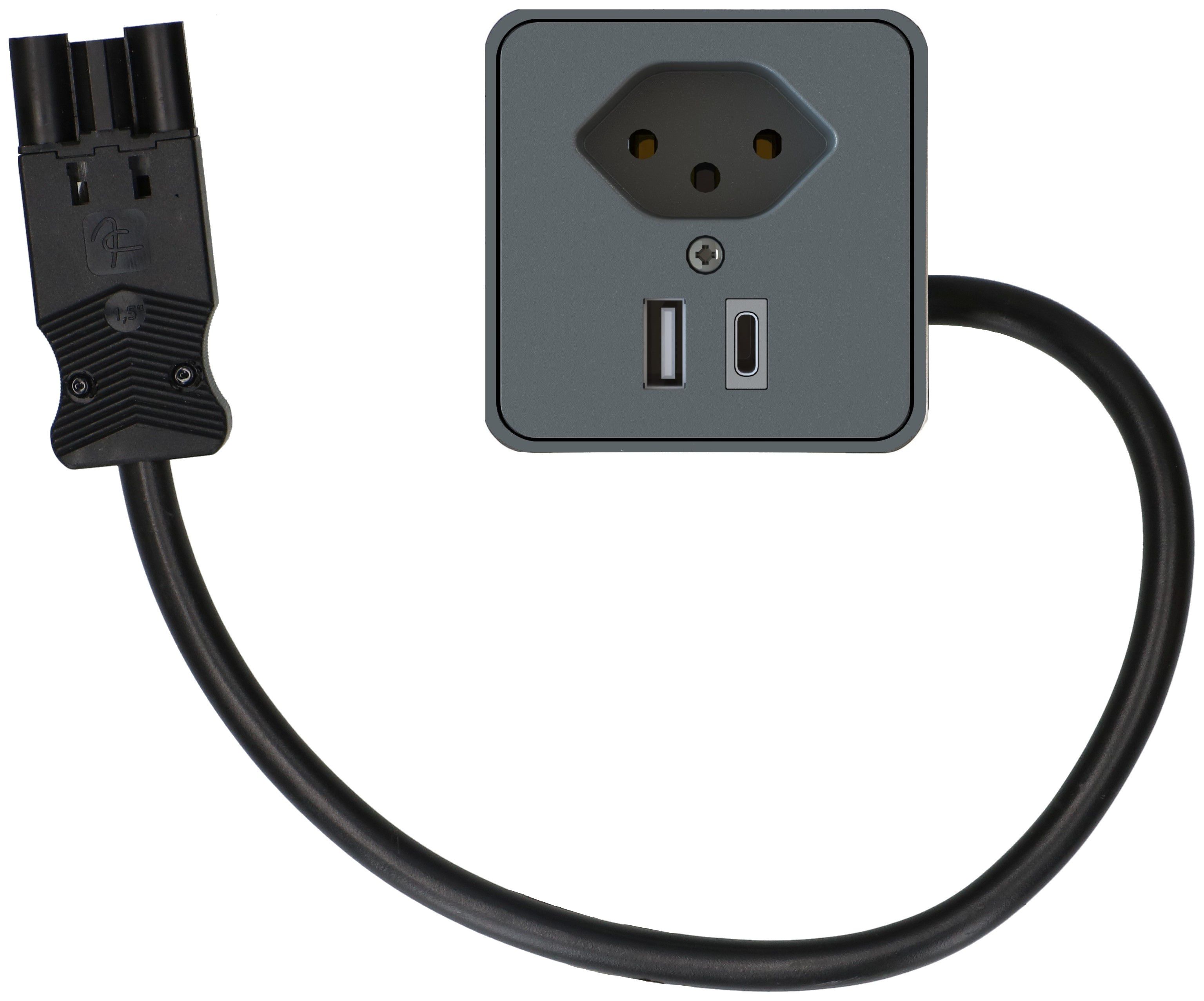 presa aggiuntiva per mobili 1x tipo 13 USB A+C ant 0.5m AC166