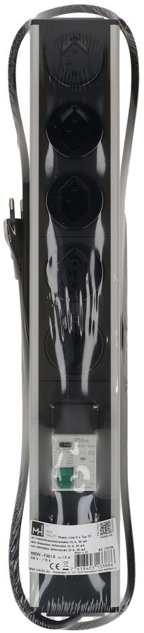 Steckdosenleiste Power Line 5x Typ 13 gr/sw FI 30mA / 10A 1.5m