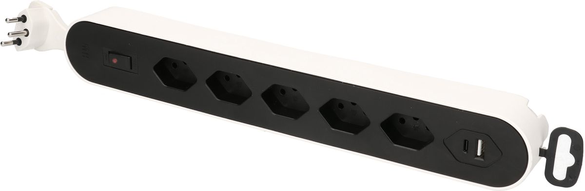 Multiple Socket Design Line 5xT13 90° 1xUSB A 1xUSB C white/black
