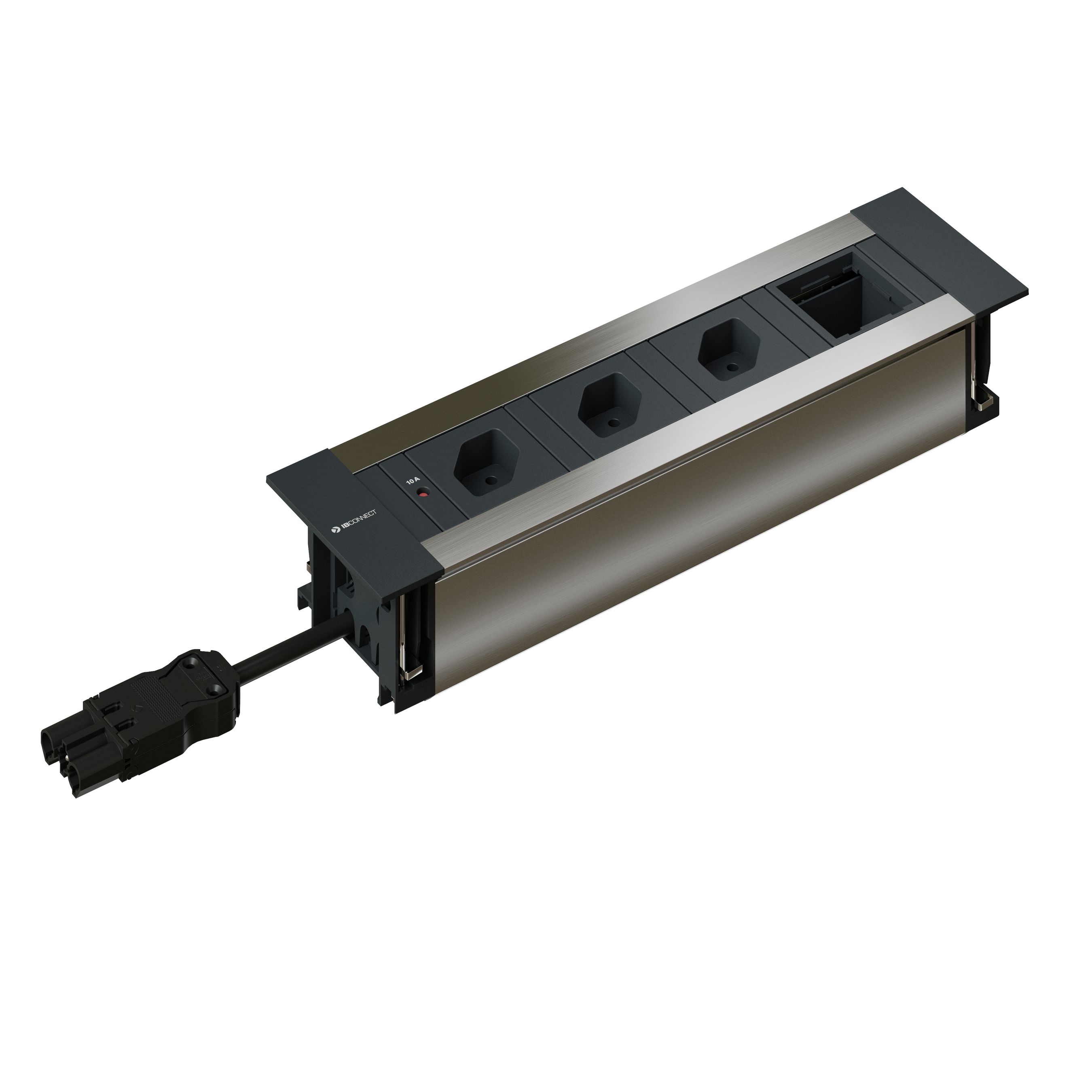 INTRO2.0 bloc multiprise anodisé 3x type 13 1x module vide
