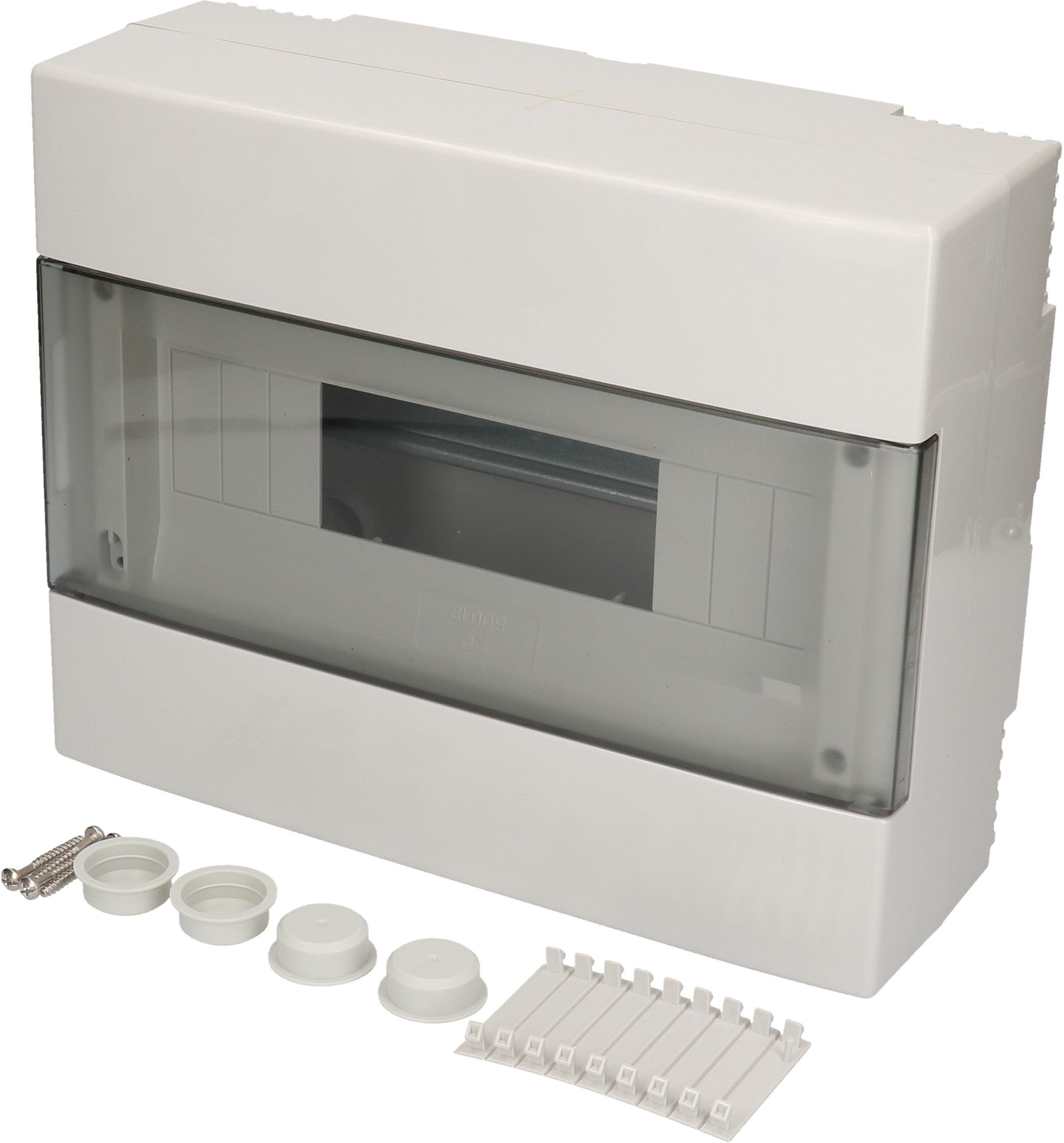 Kleinverteiler AP 1-reihig 12 Module mit Tür grau transpar. IP40