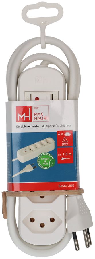 Steckdosenleiste Basic Line 4x Typ 13 ws Schalter 1.5m Green+Fair