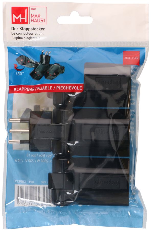 Abzweigstecker clip-clap 3x Typ 13 3-polig schwarz BS