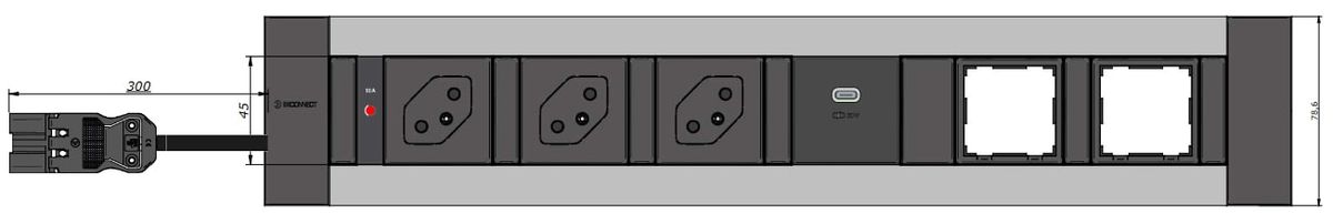 INTRO2.0 large Steckdosen. elox. 3x Typ 13 1x USB-C 60W 2x Leer