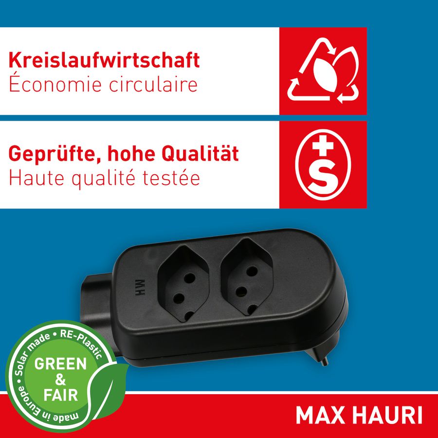 multi adaptateur ADAPT 2+1x type 13 noir rotatif Green+Fair