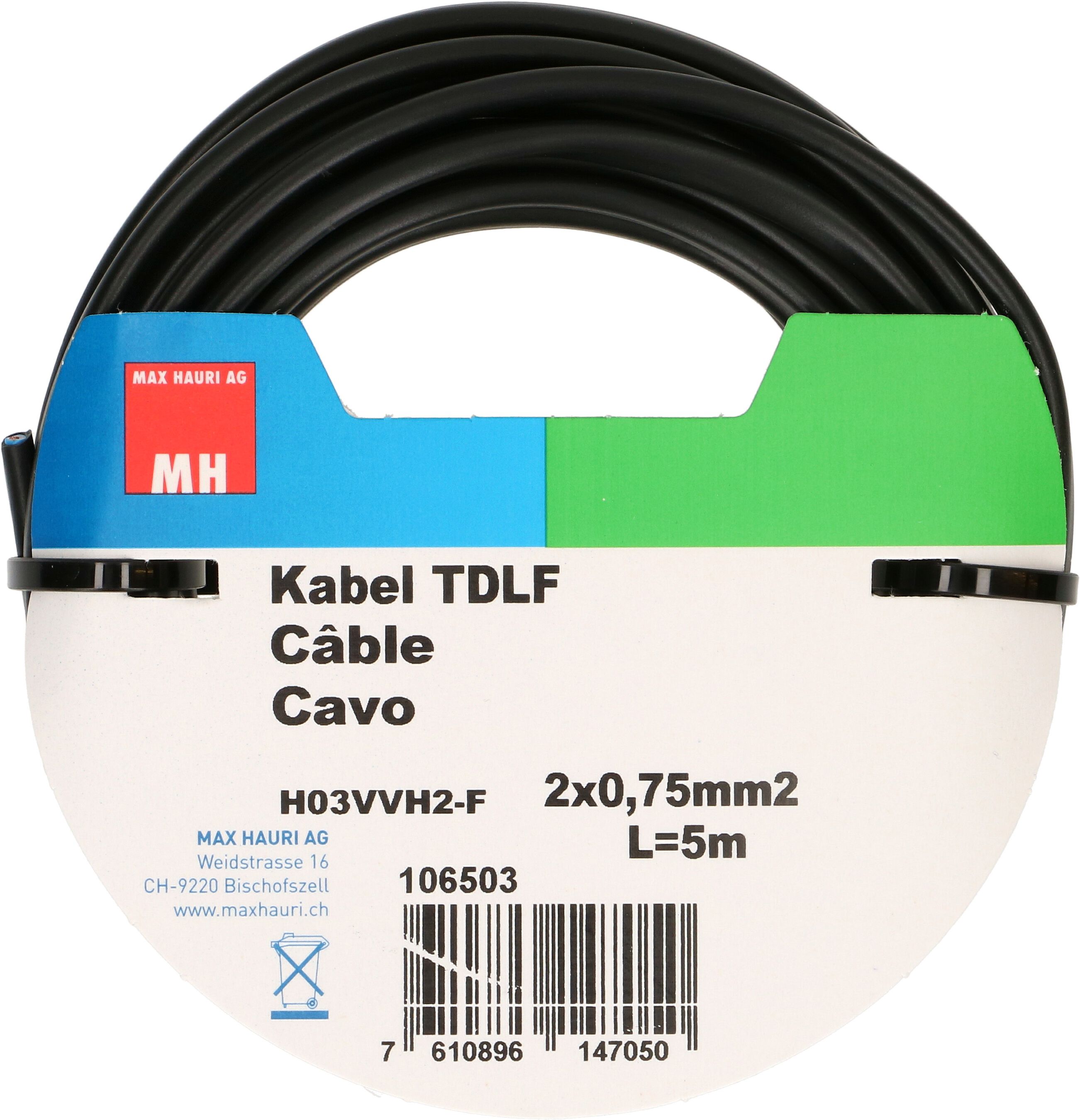 TDLF-Kabel H03VVH2-F2X0.75 5m schwarz