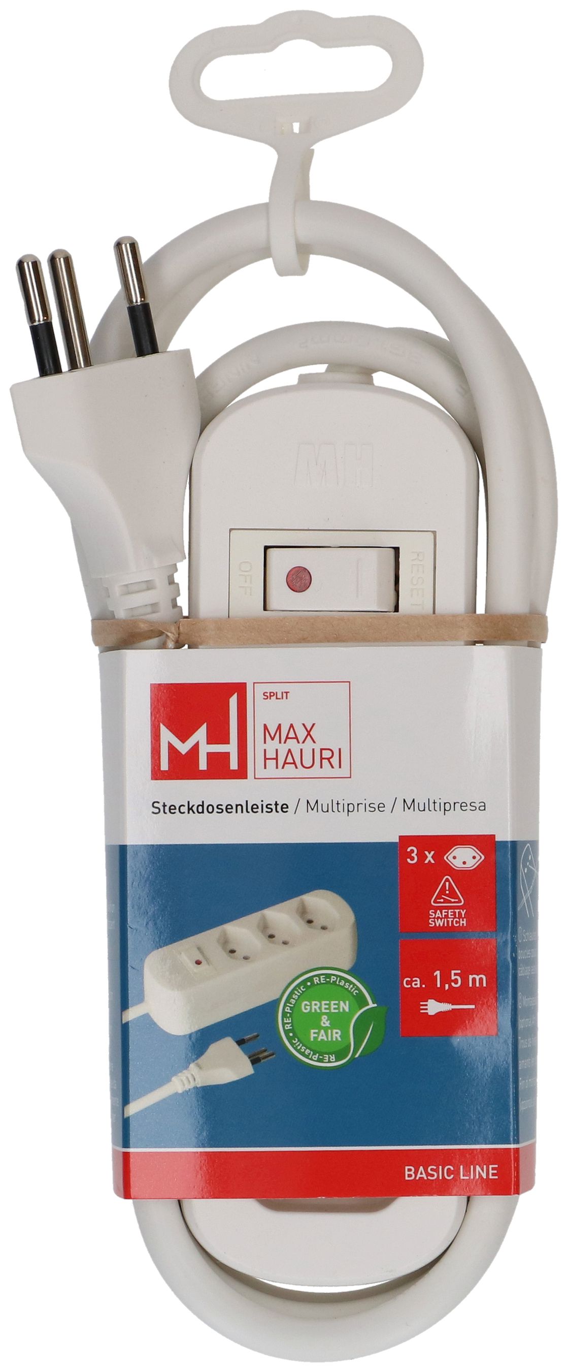 Steckdosenleiste Basic Line 3x Typ 13 ws Schalter 1.5m Green+Fair