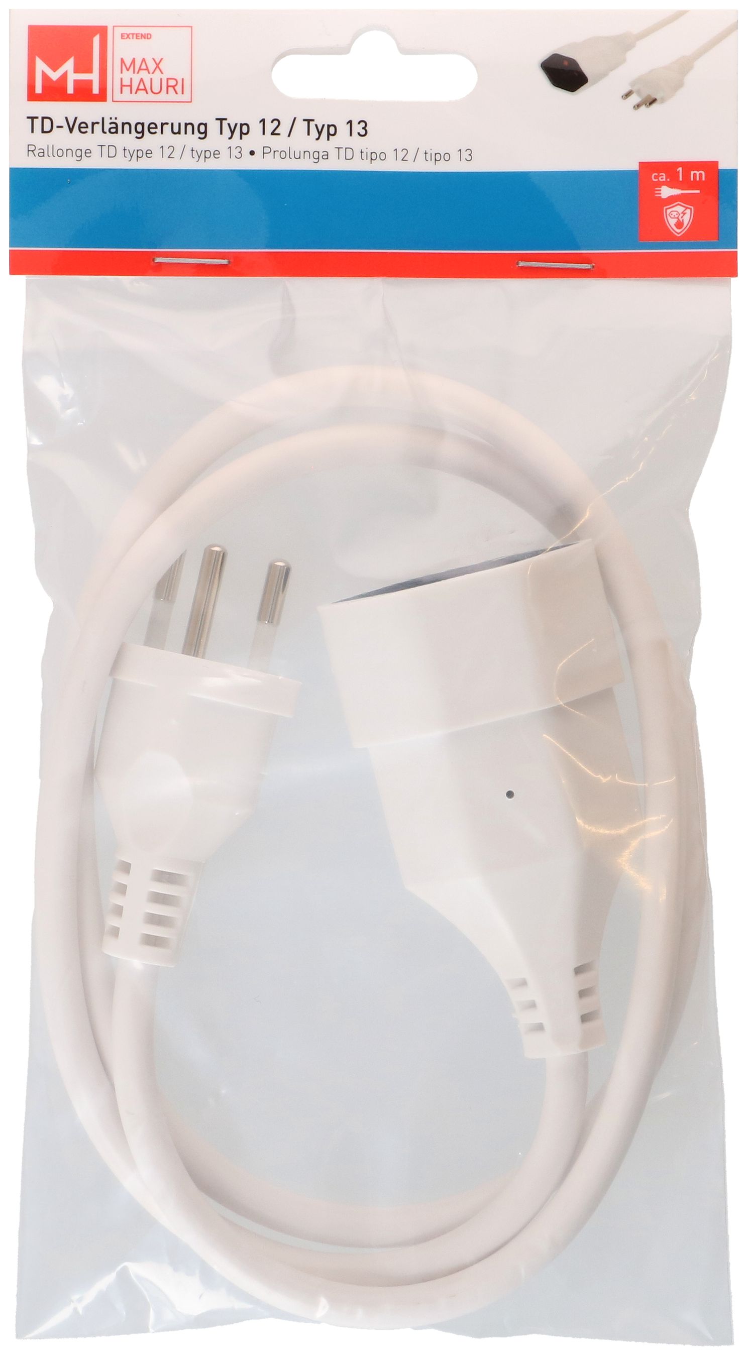 Prolunga TD H05VV-F3G1.0 1m bianco BS tipo 12 / tipo 13