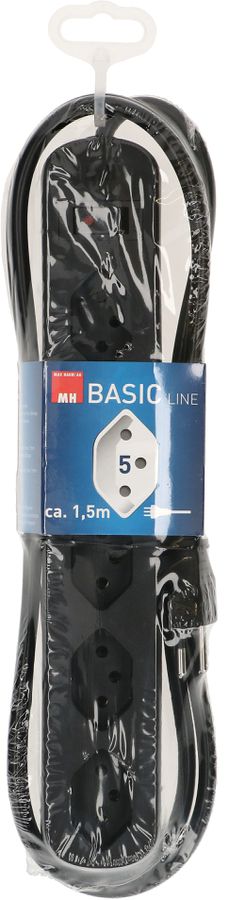 Steckdosenleiste Basic Line 5x Typ 13 90° schwarz Schalter 1.5m