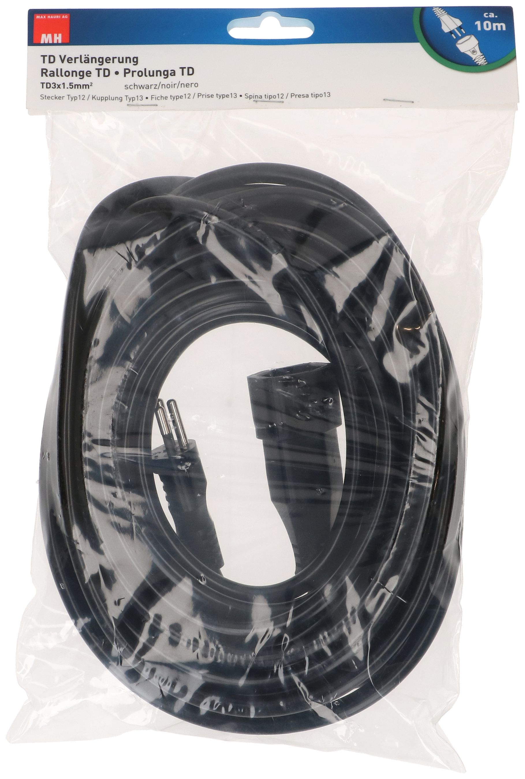 Rallonge TD H05VV-F3G1.5 10m noir BS type 12 / type 13
