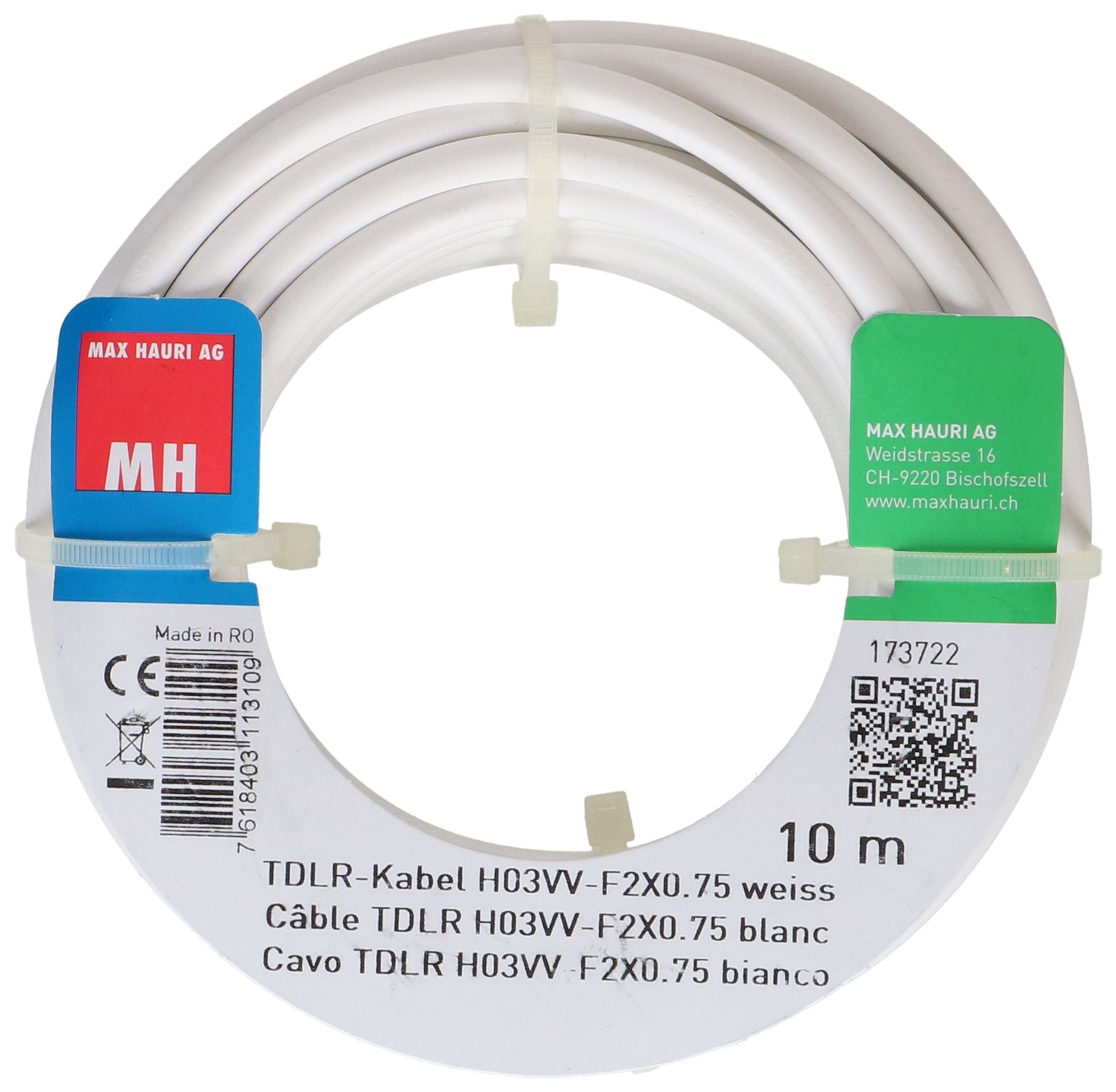 câble TDLR H03VV-F2X0.75 10m blanc