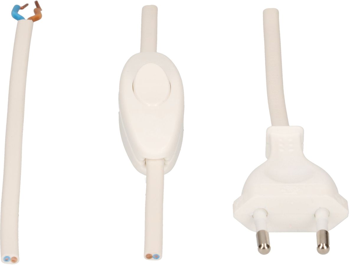 TDLF câble secteur H03VVH2-F2x0.75 1.5m blanc interrupteur T26