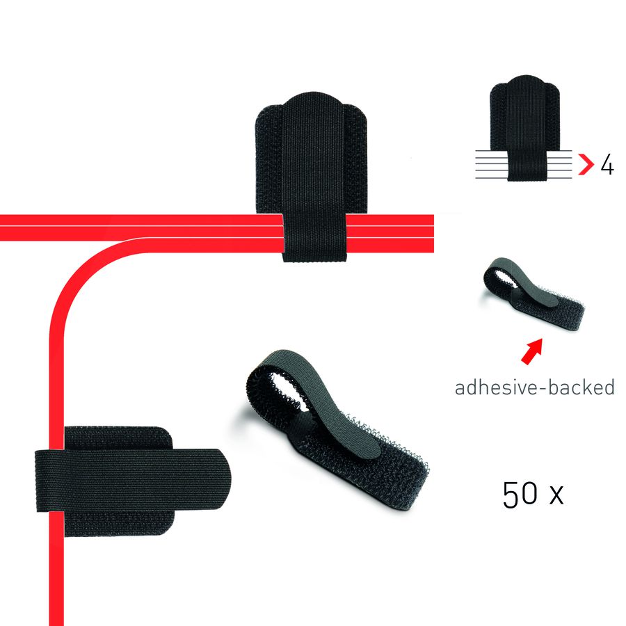 attache-câbles en scratch auto-adhésif noir / 50 pièces