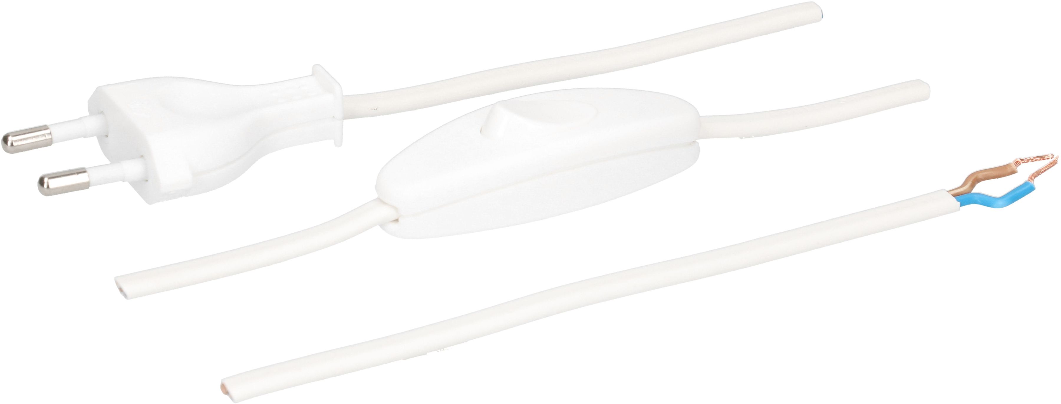 TDLF-Netzkabel H03VVH2-F2X0.75 2m weiss Schalter T26