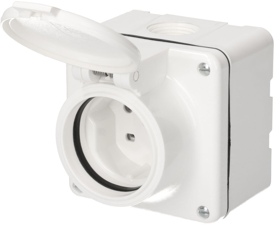 Steckdose 1x Typ 15 Gr.1x1 AP Mica Nass IP55 weiss