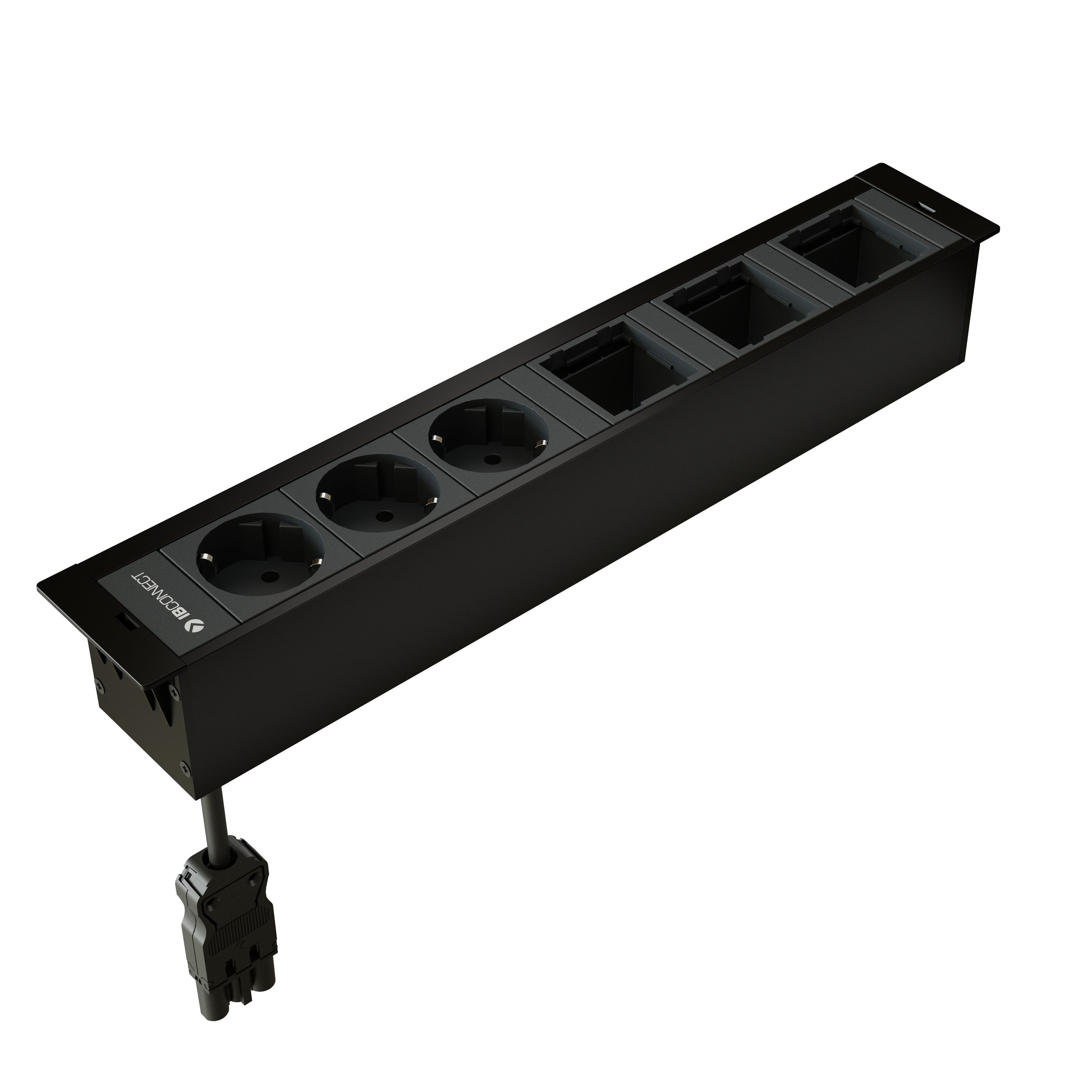 CUBOBOX Steckdoseneinheit schwarz L 6-fach 3x Schuko 3x Leermodul