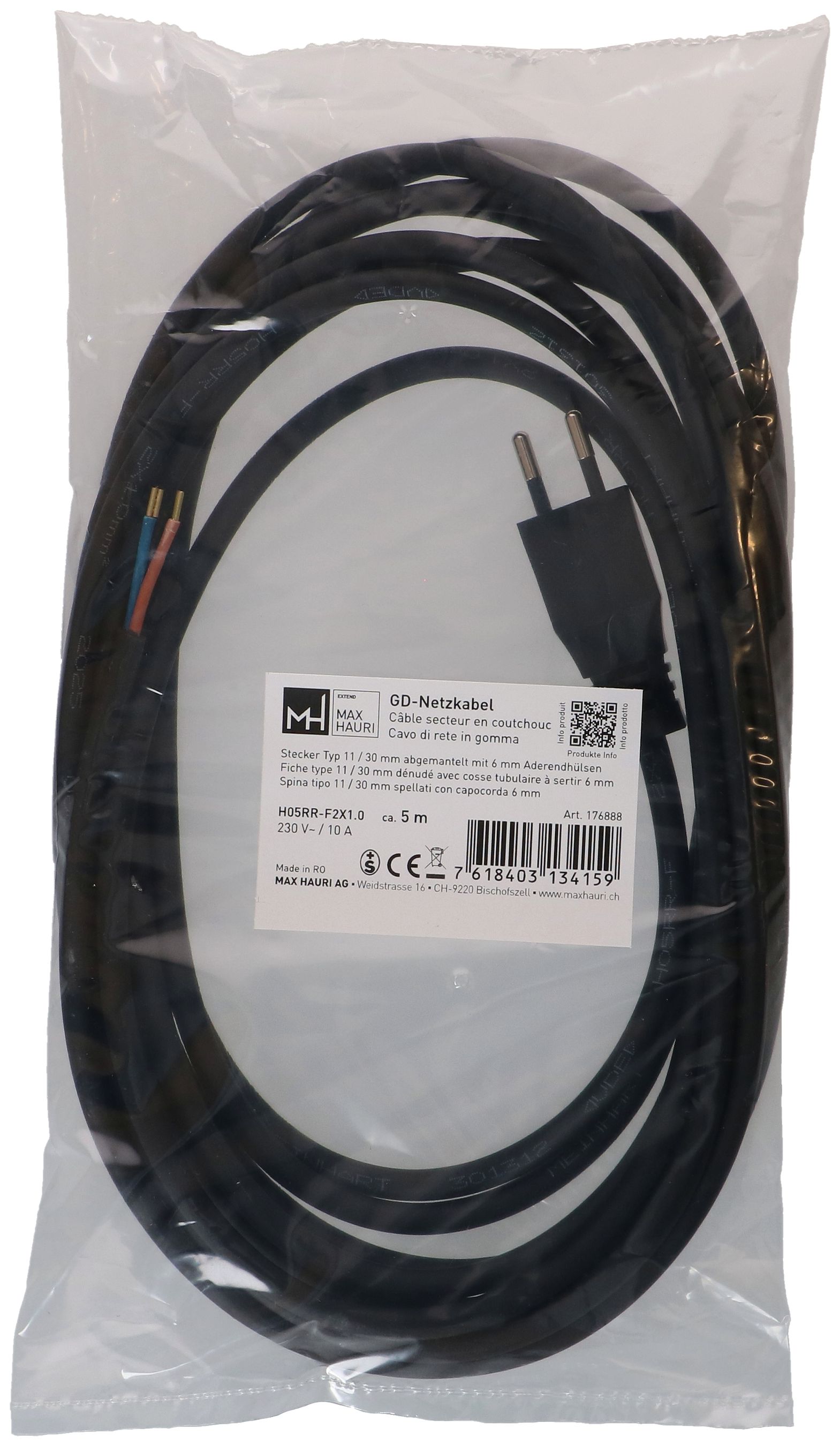GD-Netzkabel H05RR-F2X1.0 5m schwarz Typ 11